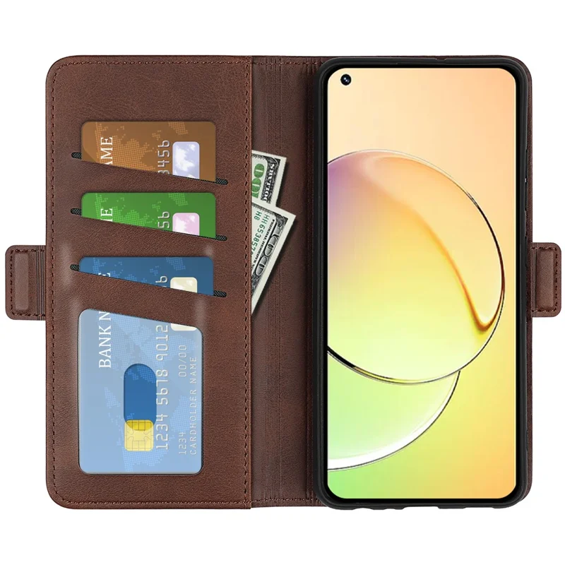 For Realme 10 4G Cell Phone Stand Case Calf Texture PU Leather Wallet Phone Cover - Brown
