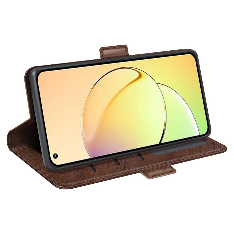 For Realme 10 4G Cell Phone Stand Case Calf Texture PU Leather Wallet Phone Cover - Brown