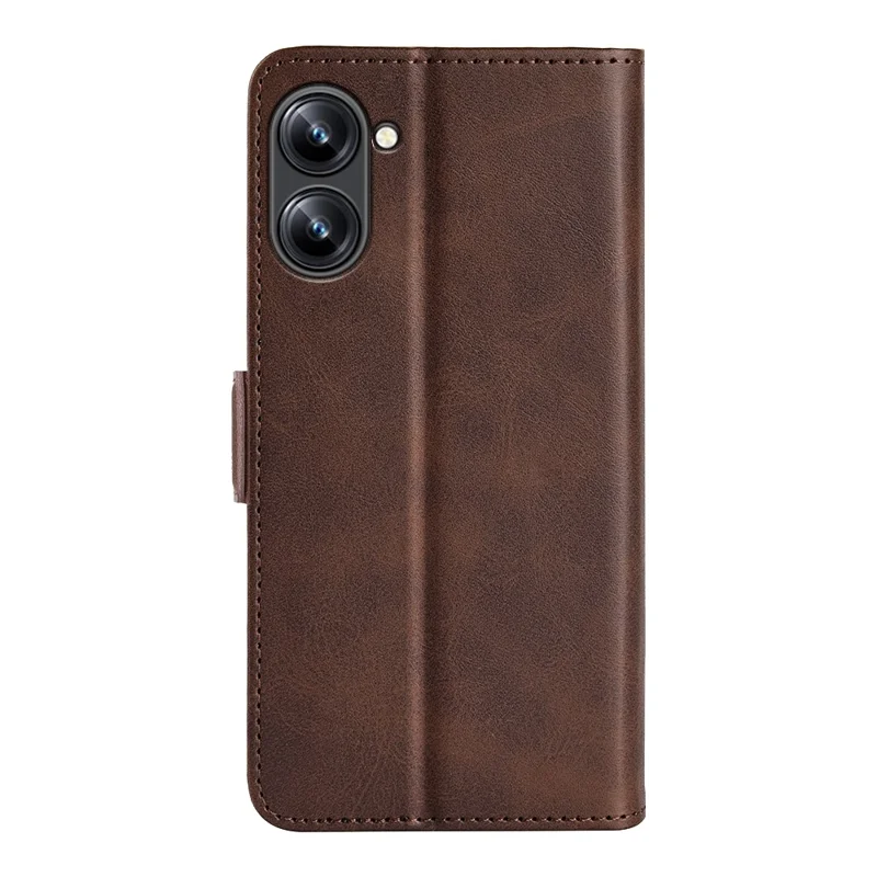 For Realme 10 4G Cell Phone Stand Case Calf Texture PU Leather Wallet Phone Cover - Brown