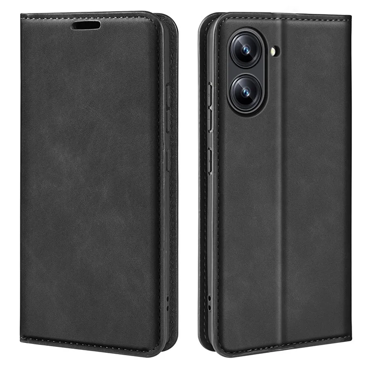 Pour Realme 10 4G PU Leather Flip Stand Phone Cover Skin-touch Feeling Magnetic Auto-absorbed Wallet Case - Noir