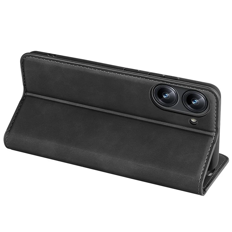 Pour Realme 10 4G PU Leather Flip Stand Phone Cover Skin-touch Feeling Magnetic Auto-absorbed Wallet Case - Noir