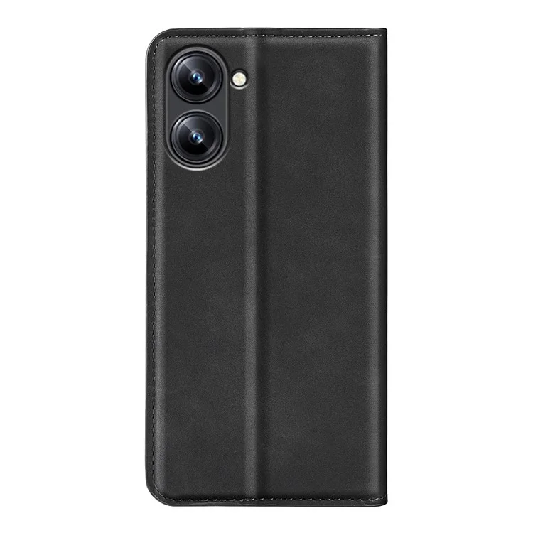 Pour Realme 10 4G PU Leather Flip Stand Phone Cover Skin-touch Feeling Magnetic Auto-absorbed Wallet Case - Noir