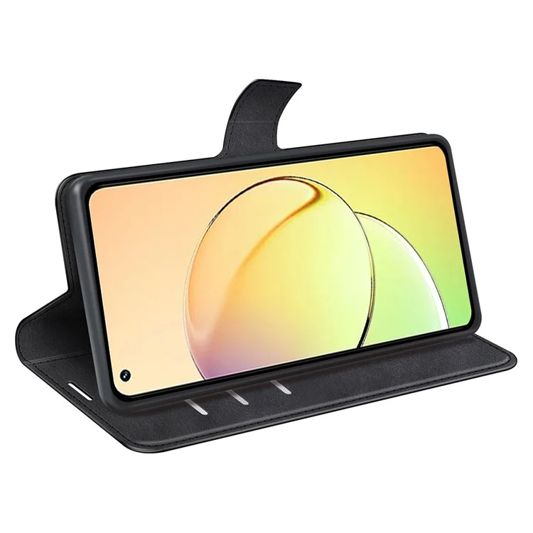 Pour Realme 10 4G Wallet Phone Case Magnetic Clasp Calf Texture PU Leather Stand Phone Cover - Black