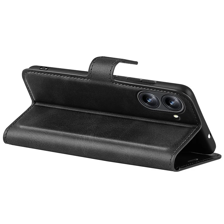 Pour Realme 10 4G Wallet Phone Case Magnetic Clasp Calf Texture PU Leather Stand Phone Cover - Black