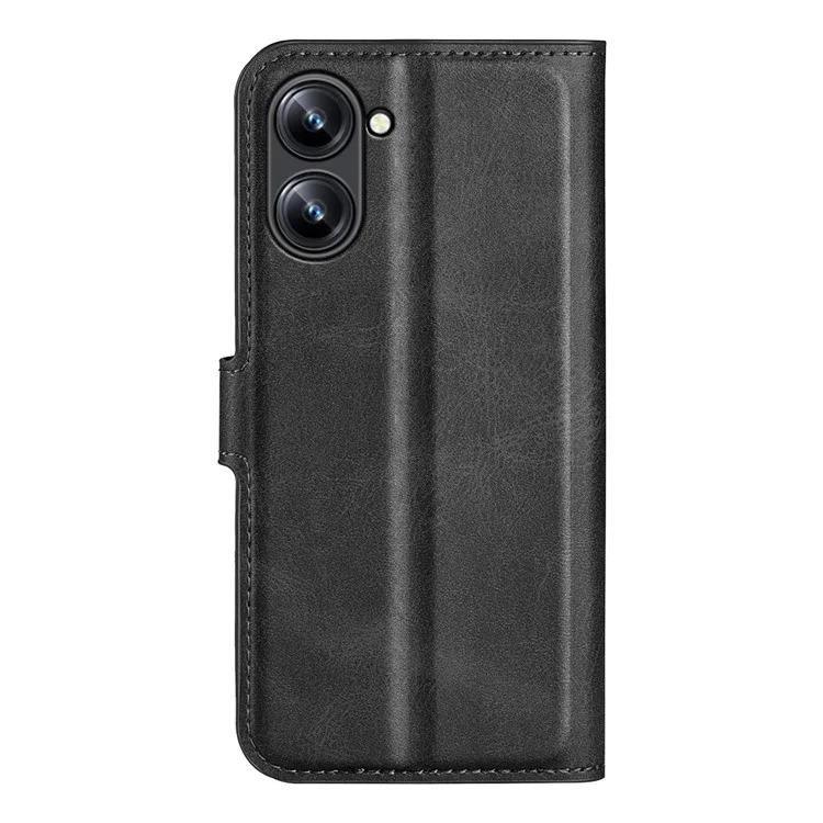 Pour Realme 10 4G Wallet Phone Case Magnetic Clasp Calf Texture PU Leather Stand Phone Cover - Black
