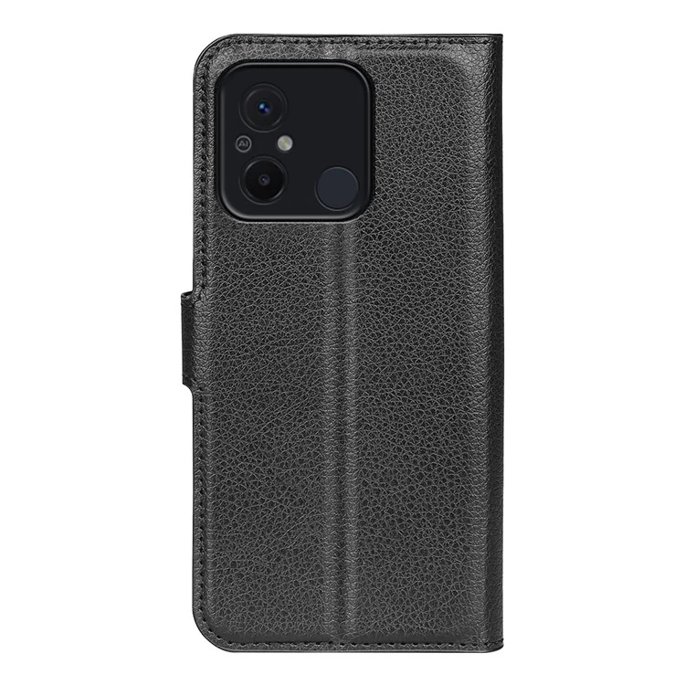 Funda protectora de teléfono para Xiaomi Redmi 12C 4G, textura de lichí, antiescabioso, tapa de cuero con cartera y soporte, color negro