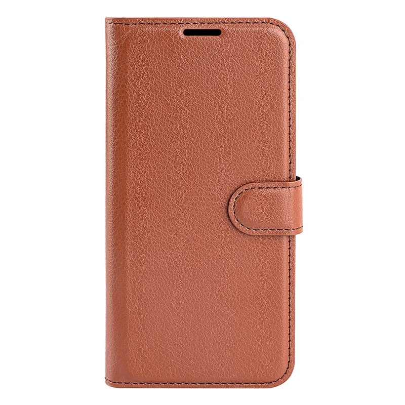 Étui de protection pour téléphone pour Xiaomi Redmi 12C 4G, texture en litchi, anti-rayures, rabat en cuir synthétique, portefeuille, support - Marron