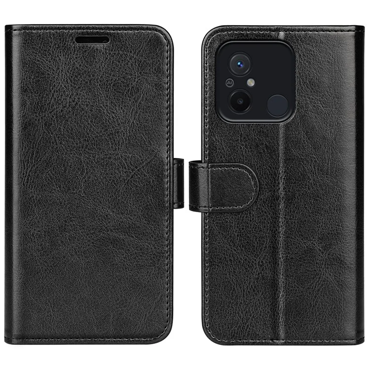Para Xiaomi Redmi 12C 4G Anti-caída Flip Phone Case Wallet Stand Crazy Horse Texture Leather Protective Cover - Negro