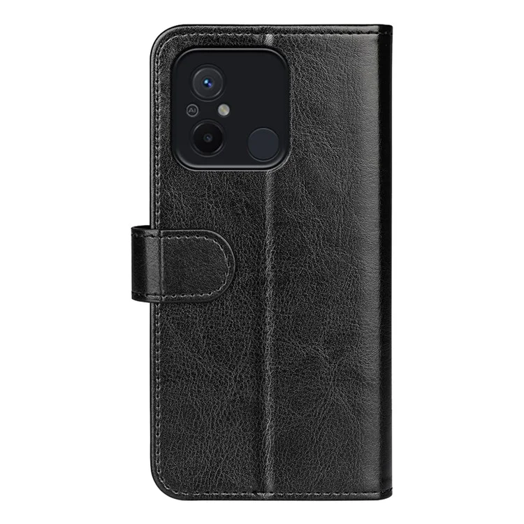 Para Xiaomi Redmi 12C 4G Anti-caída Flip Phone Case Wallet Stand Crazy Horse Texture Leather Protective Cover - Negro