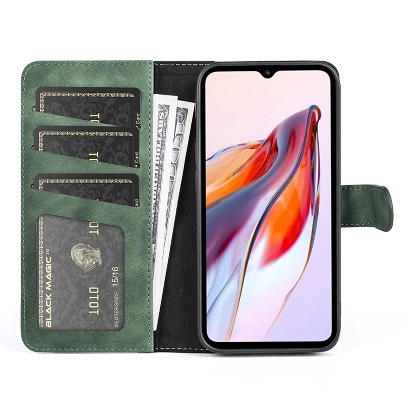 For Xiaomi Redmi 12C 4G Anti-Scratch Dual Color Phone Case Splicing Wallet Stand Leather Cover - Green