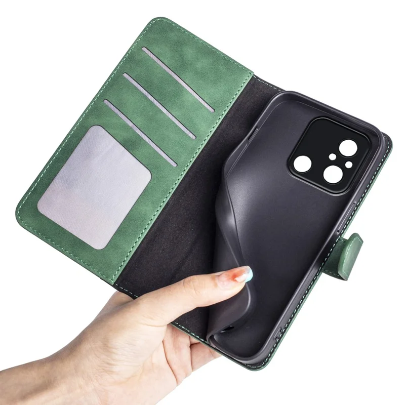 For Xiaomi Redmi 12C 4G Anti-Scratch Dual Color Phone Case Splicing Wallet Stand Leather Cover - Green