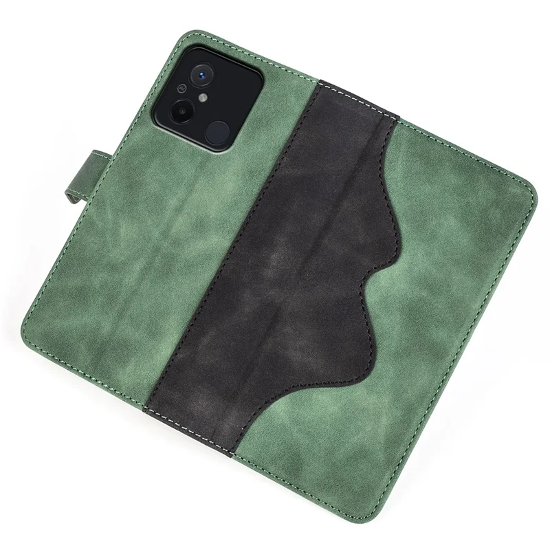 For Xiaomi Redmi 12C 4G Anti-Scratch Dual Color Phone Case Splicing Wallet Stand Leather Cover - Green