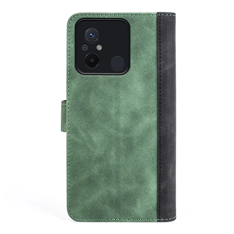 For Xiaomi Redmi 12C 4G Anti-Scratch Dual Color Phone Case Splicing Wallet Stand Leather Cover - Green