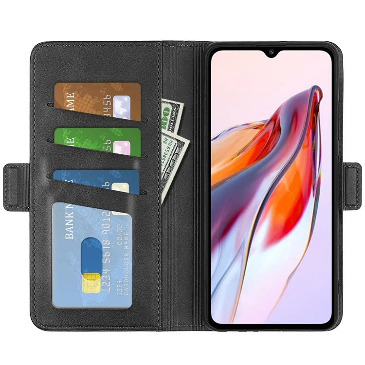 For Xiaomi Redmi 12C 4G Phone Case Calf Texture PU Leather Wallet Protective Cover with Stand - Black