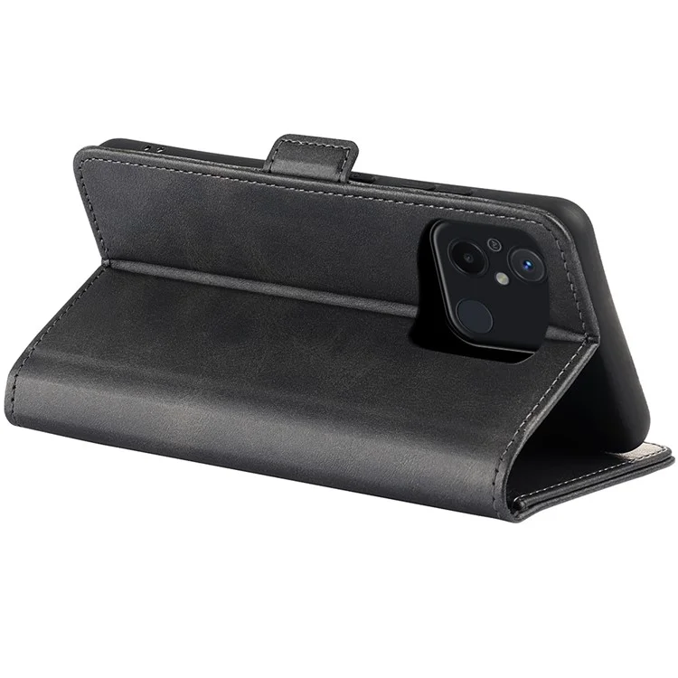 For Xiaomi Redmi 12C 4G Phone Case Calf Texture PU Leather Wallet Protective Cover with Stand - Black