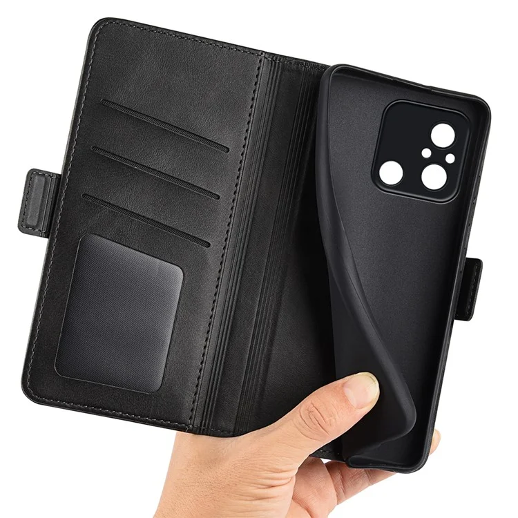 For Xiaomi Redmi 12C 4G Phone Case Calf Texture PU Leather Wallet Protective Cover with Stand - Black