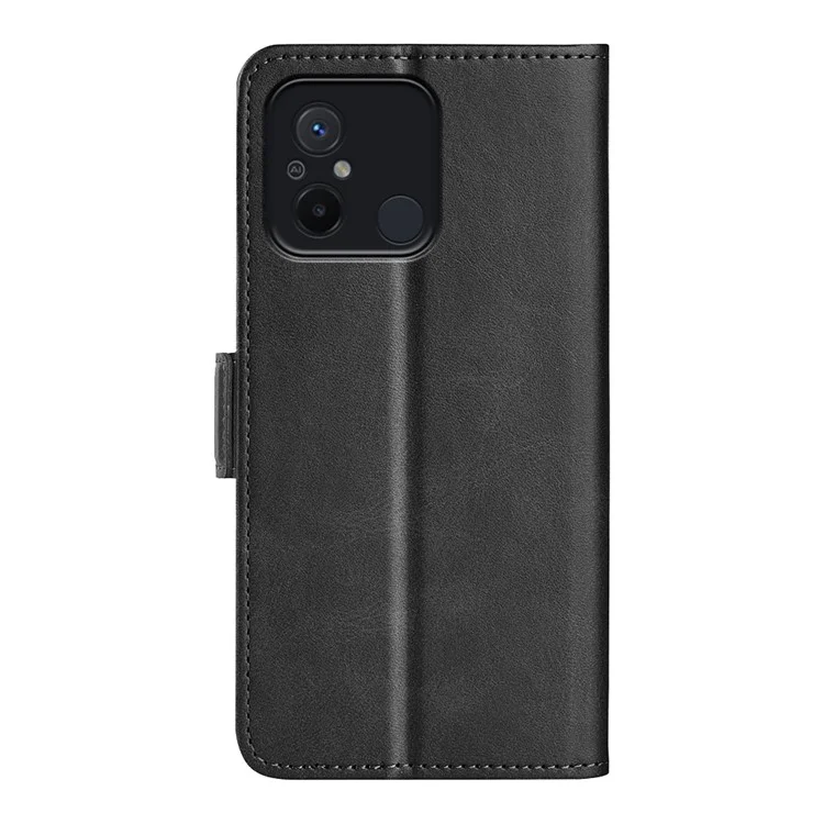 For Xiaomi Redmi 12C 4G Phone Case Calf Texture PU Leather Wallet Protective Cover with Stand - Black