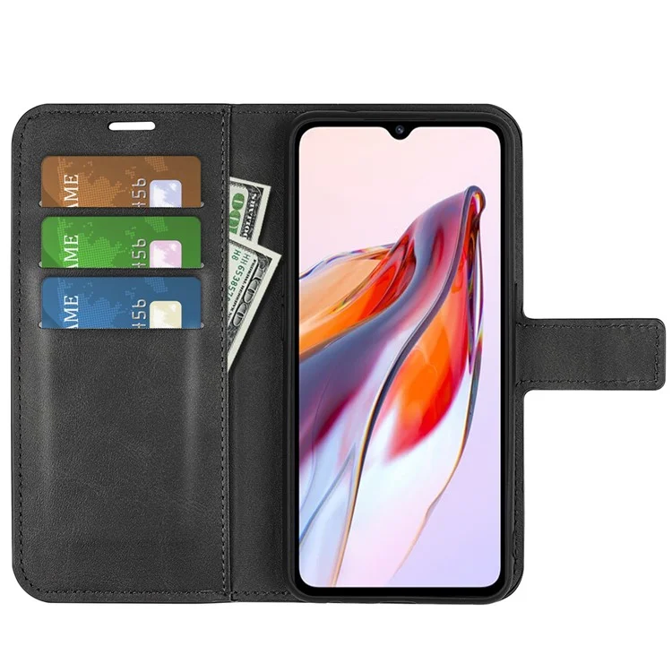Para Xiaomi Redmi 12C 4G Calf Texture PU Leather Stand Wallet Case Square Magnetic Clasp Phone Cover - Negro