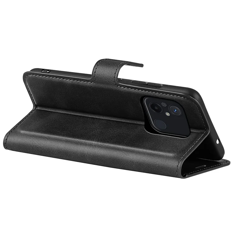 Para Xiaomi Redmi 12C 4G Calf Texture PU Leather Stand Wallet Case Square Magnetic Clasp Phone Cover - Negro