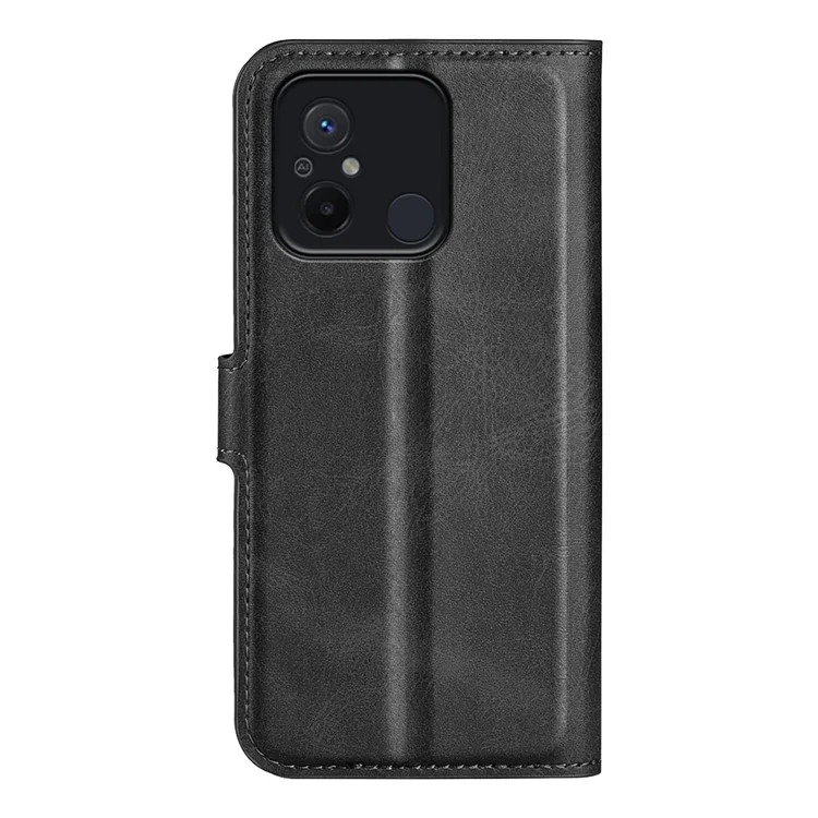 Para Xiaomi Redmi 12C 4G Calf Texture PU Leather Stand Wallet Case Square Magnetic Clasp Phone Cover - Negro