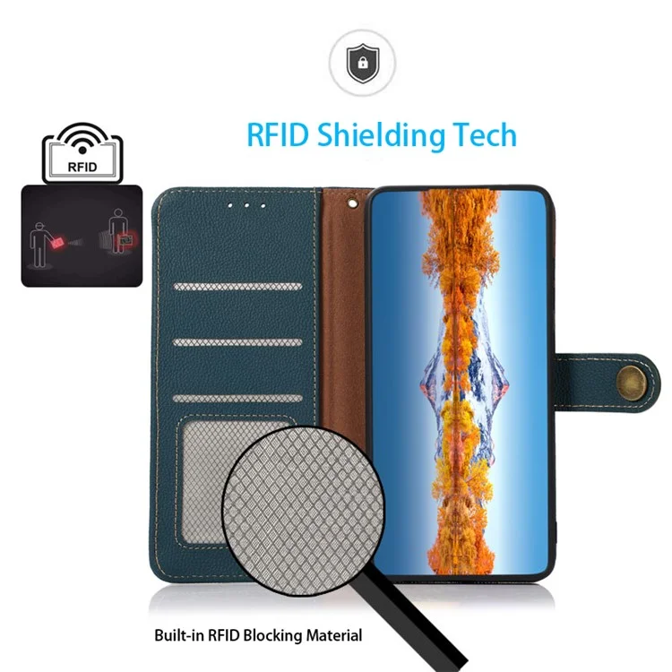KHAZNEH Für Samsung Galaxy A34 5G Smartphone-Ständer-Hülle Geldbörse Echtes Rindsleder RFID-blockierende Abdeckung - Grün