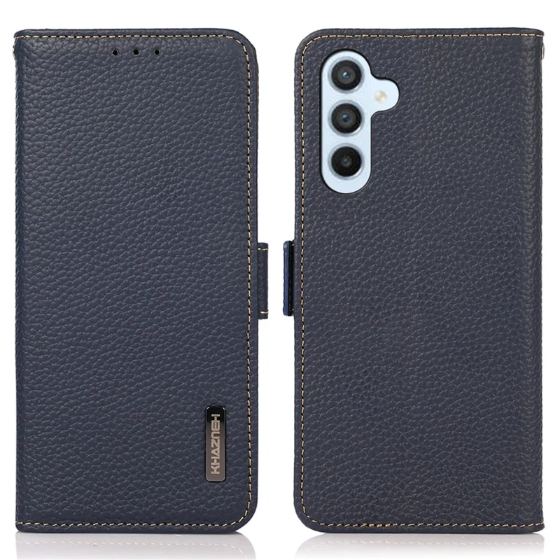KHAZNEH для Samsung Galaxy A34 5G RFID Blocking Phone Wallet Case Genuine Cow Leather Stand Phone Cover - синий