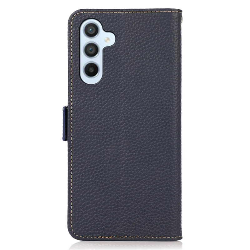 KHAZNEH для Samsung Galaxy A34 5G RFID Blocking Phone Wallet Case Genuine Cow Leather Stand Phone Cover - синий