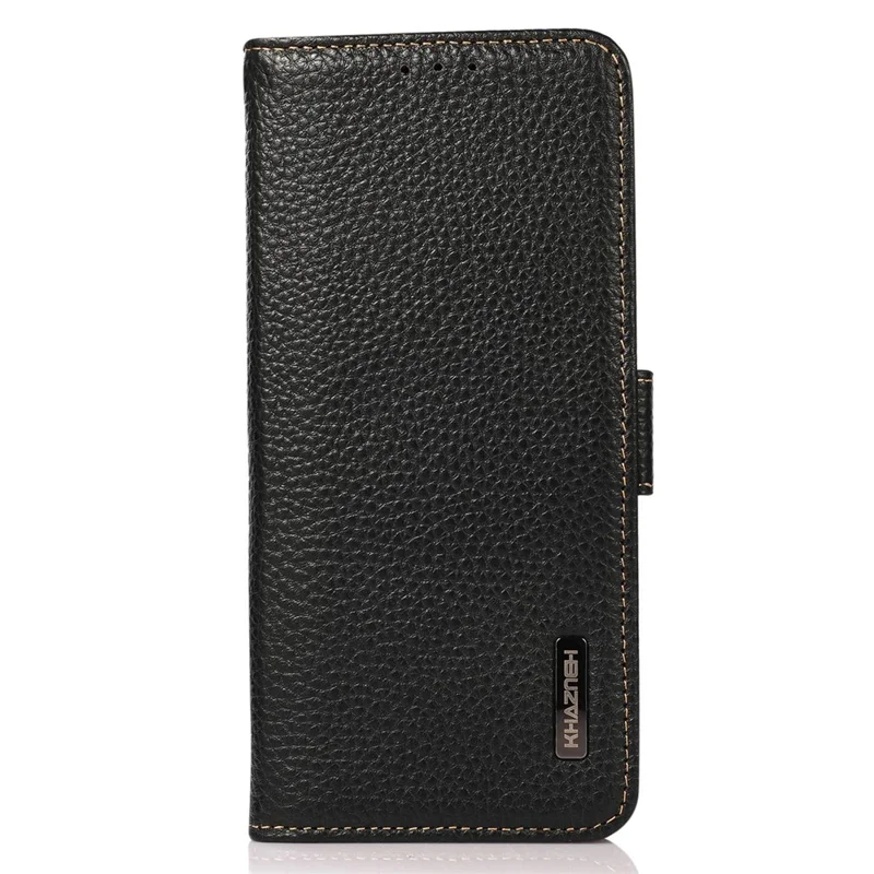 KHAZNEH For Sony Xperia 10 V Stand Wallet Phone Case RFID Blocking Genuine Cow Leather Phone Cover - Black
