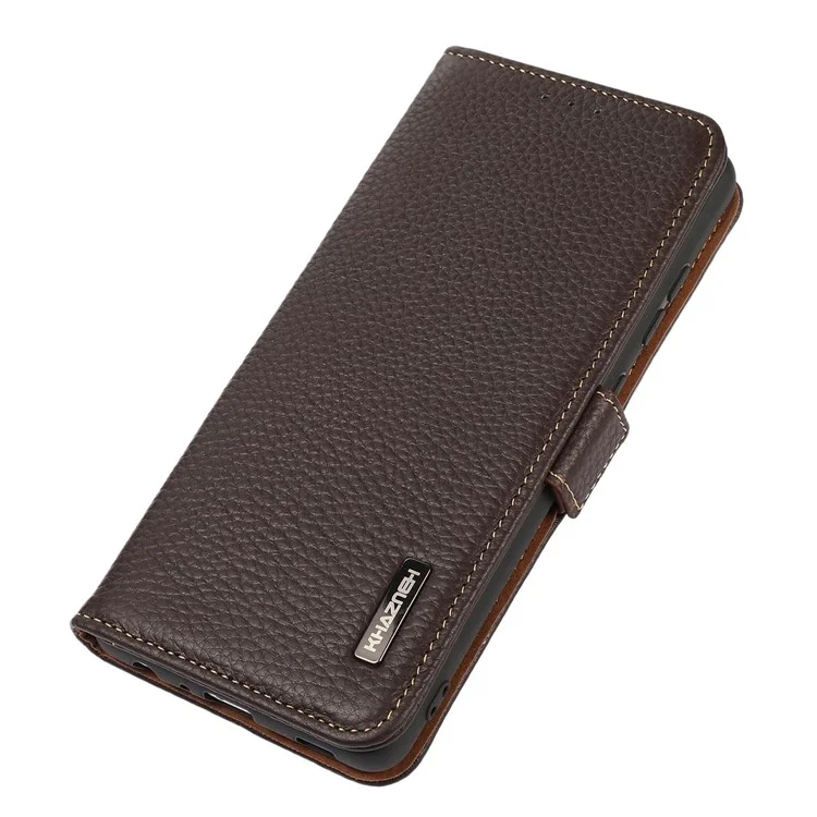 KHAZNEH per Sony Xperia 10 V Stand Wallet Phone Case RFID Blocking Genuine Cow Leather Phone Cover - Marrone