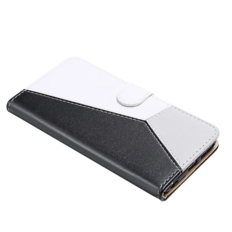 Shockproof Phone Case for Samsung Galaxy S23 , Tri-color Splicing Flip Leather Phone Wallet Cover Stand - Black / White / Grey