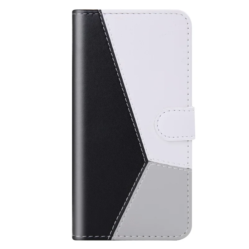 Shockproof Phone Case for Samsung Galaxy S23 , Tri-color Splicing Flip Leather Phone Wallet Cover Stand - Black / White / Grey