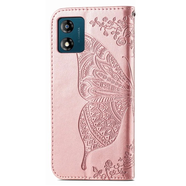 For Motorola Moto E13 4G Imprinted PU Leather Wallet Phone Case Anti-drop Stand Cover - Rose Gold