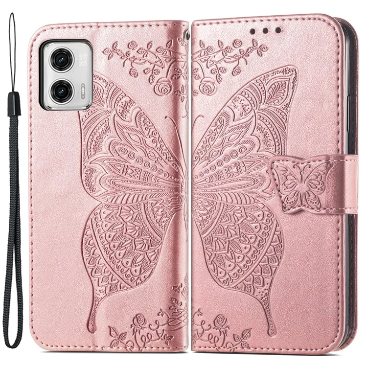Pour Motorola Moto G73 5G Imprinted Shock Proof PU Leather Wallet Phone Case Stand Cover - Rose Gold