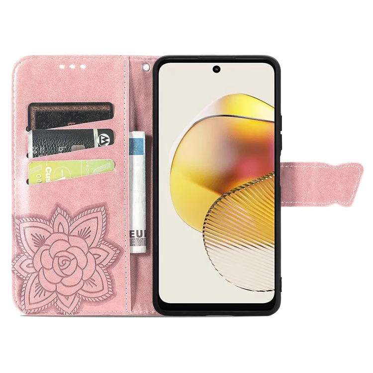 Pour Motorola Moto G73 5G Imprinted Shock Proof PU Leather Wallet Phone Case Stand Cover - Rose Gold