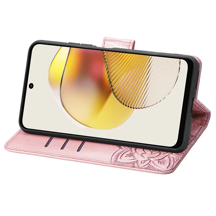 Pour Motorola Moto G73 5G Imprinted Shock Proof PU Leather Wallet Phone Case Stand Cover - Rose Gold