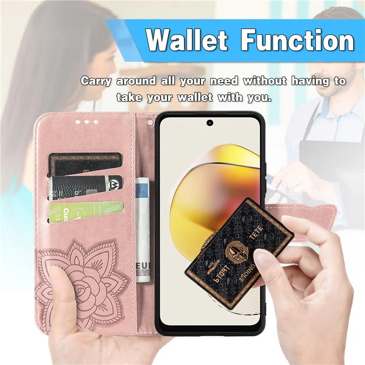 Pour Motorola Moto G73 5G Imprinted Shock Proof PU Leather Wallet Phone Case Stand Cover - Rose Gold