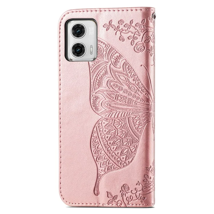Pour Motorola Moto G73 5G Imprinted Shock Proof PU Leather Wallet Phone Case Stand Cover - Rose Gold