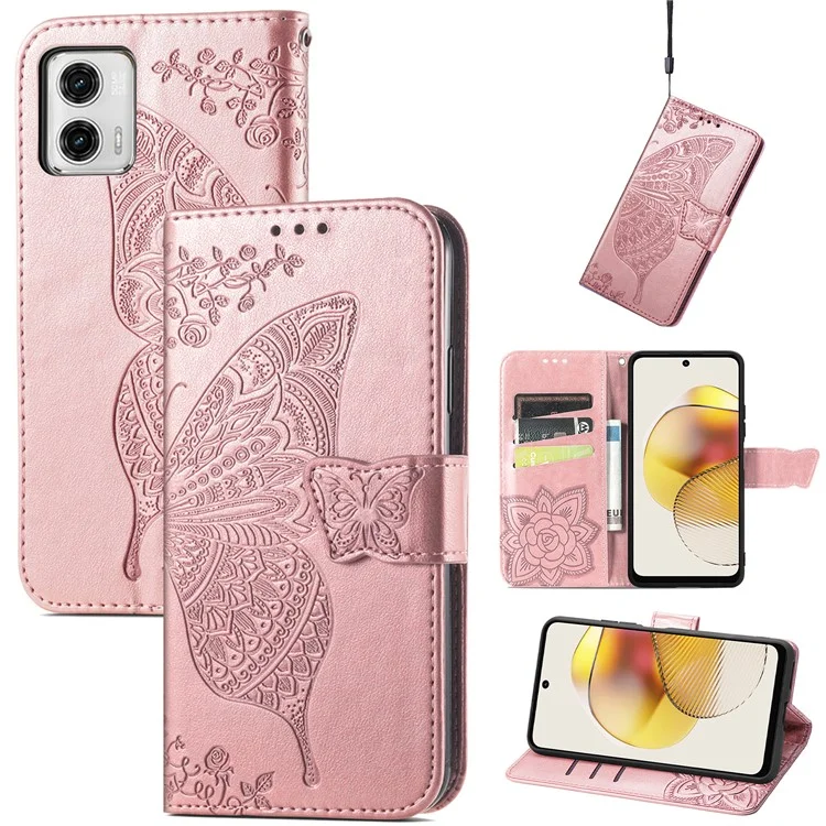 Pour Motorola Moto G73 5G Imprinted Shock Proof PU Leather Wallet Phone Case Stand Cover - Rose Gold