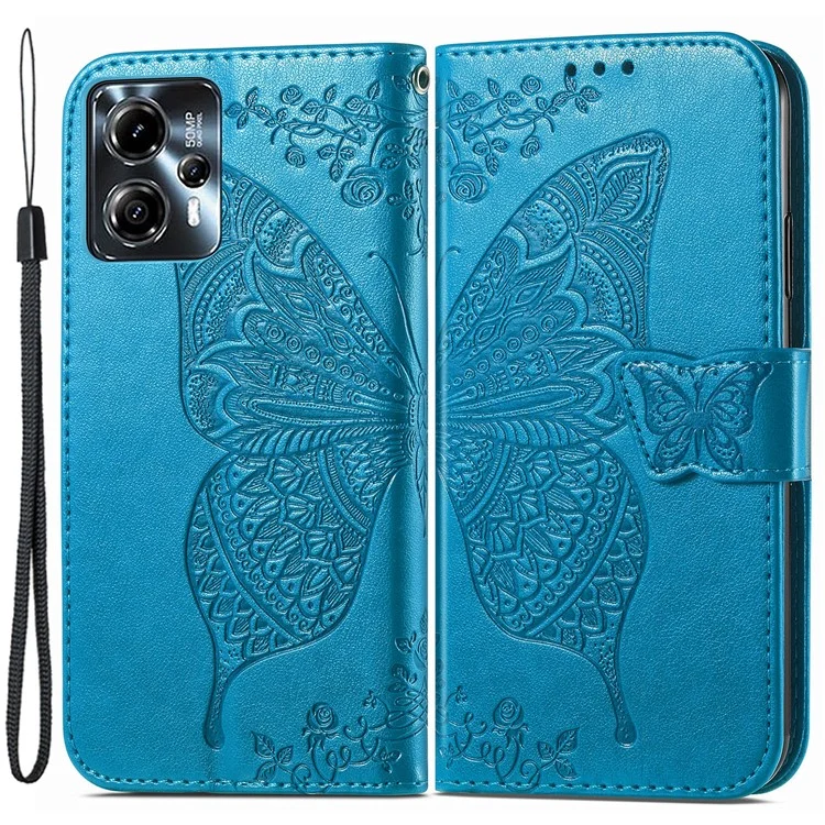 Pour Motorola Moto G23 4G / G13 4G Imprinted PU Leather Anti-drop Wallet Phone Case Stand Cover - Bleu