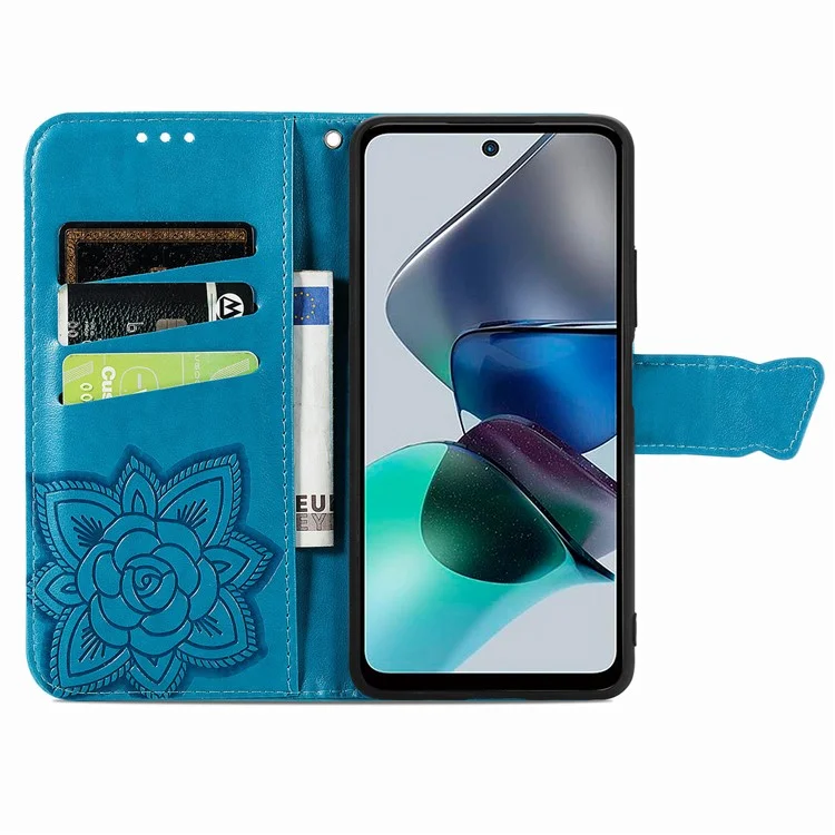 Pour Motorola Moto G23 4G / G13 4G Imprinted PU Leather Anti-drop Wallet Phone Case Stand Cover - Bleu