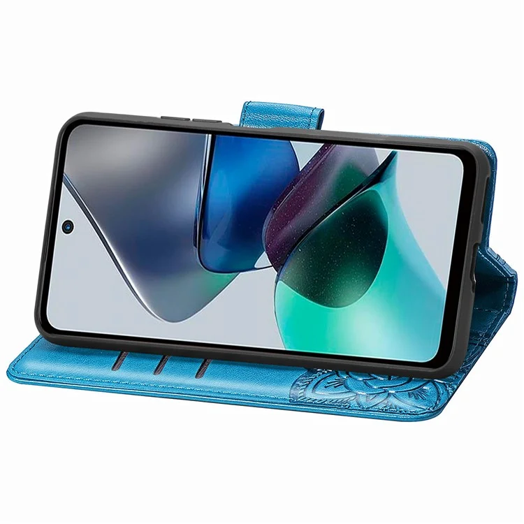 Pour Motorola Moto G23 4G / G13 4G Imprinted PU Leather Anti-drop Wallet Phone Case Stand Cover - Bleu