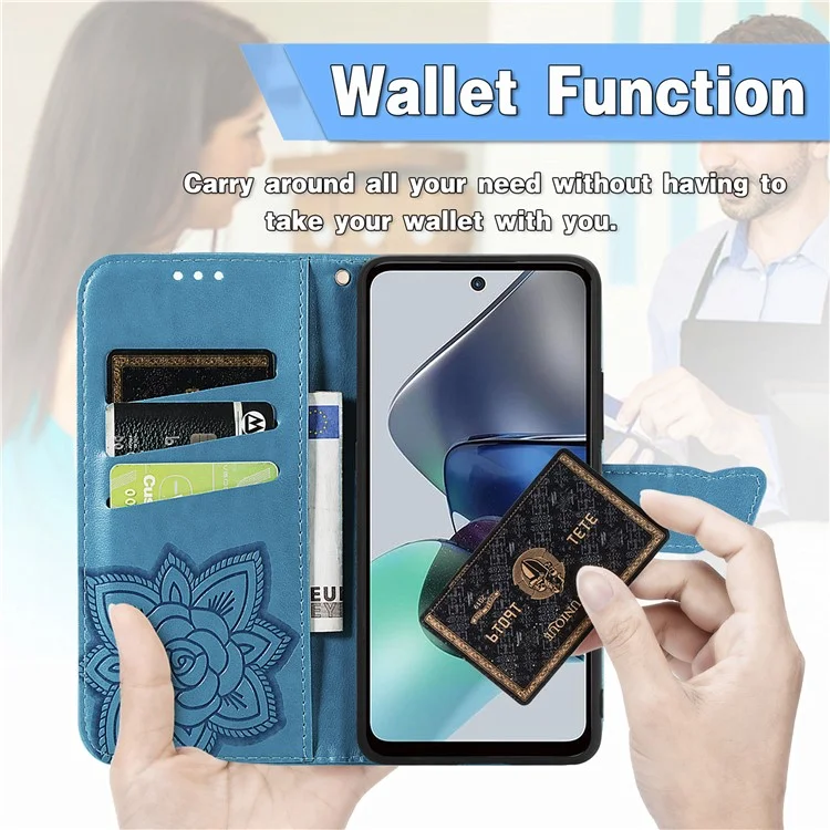 Pour Motorola Moto G23 4G / G13 4G Imprinted PU Leather Anti-drop Wallet Phone Case Stand Cover - Bleu