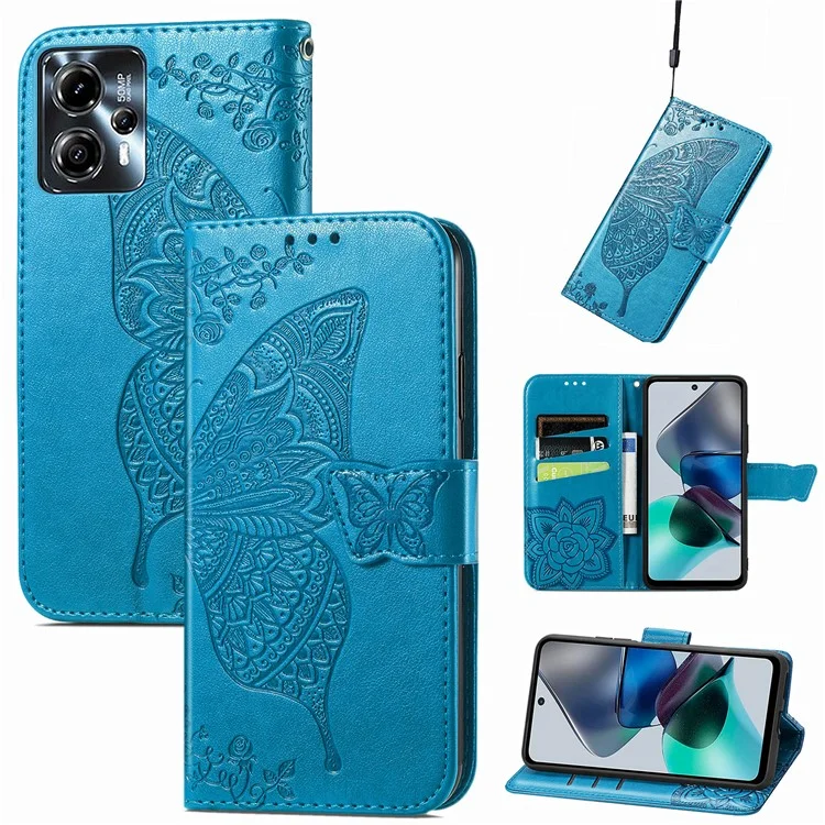 Pour Motorola Moto G23 4G / G13 4G Imprinted PU Leather Anti-drop Wallet Phone Case Stand Cover - Bleu