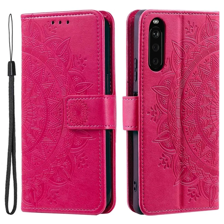 For Sony Xperia 10 V PU Leather Wallet Phone Case Imprinted Mandala Flower Pattern Magnetic Folio Stand Cover - Rose