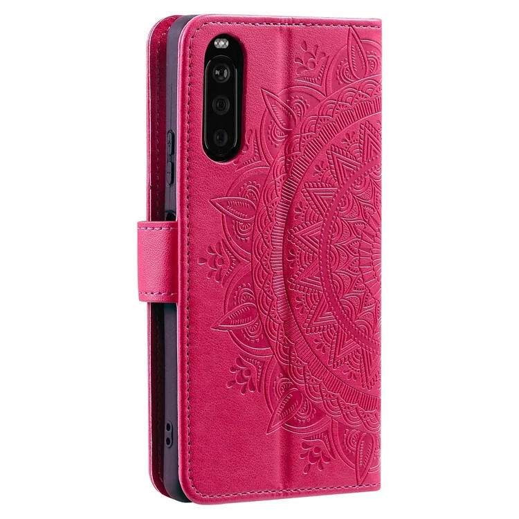 For Sony Xperia 10 V PU Leather Wallet Phone Case Imprinted Mandala Flower Pattern Magnetic Folio Stand Cover - Rose