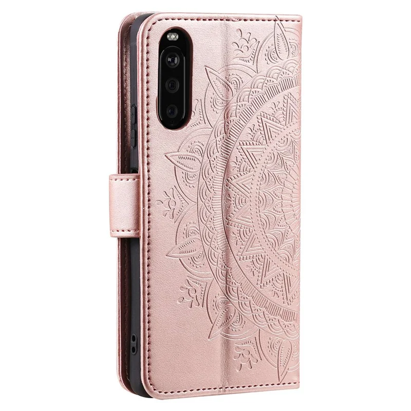 For Sony Xperia 10 V PU Leather Wallet Phone Case Imprinted Mandala Flower Pattern Magnetic Folio Stand Cover - Rose Gold