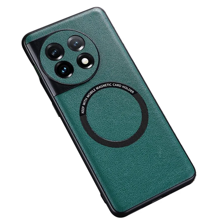 Funda magnética para teléfono para OnePlus 11 5G , cubierta trasera de TPU revestida de piel de poliuretano + PC con electrochapado - Cian