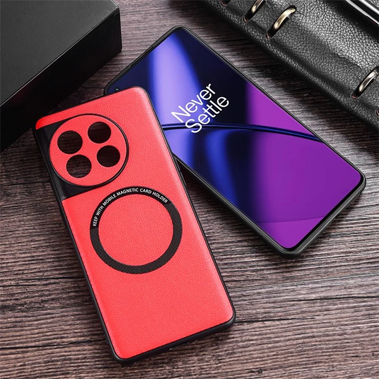 Funda magnética para teléfono para OnePlus 11 5G , cubierta trasera de TPU revestida de piel de poliuretano + PC con electrochapado - Cian