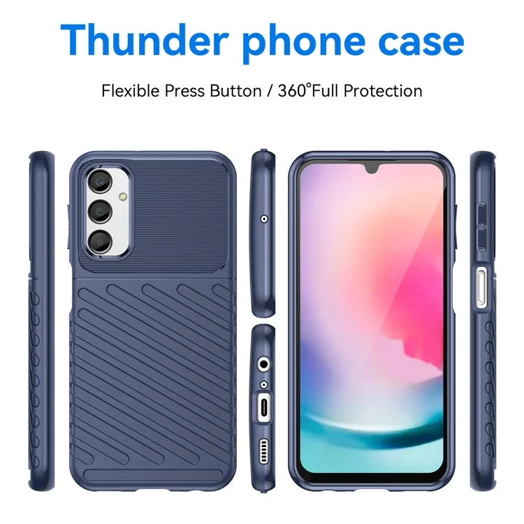 Anti-fall TPU Phone Cover For Samsung Galaxy A24 4G (162.1 x 77.6 x 8.3mm) Thunder Series Thickened Twill Texture Cell Phone Case - Blue