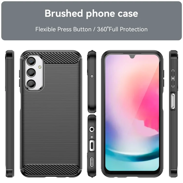 For Samsung Galaxy A24 4G (162.1 x 77.6 x 8.3mm) Anti-scratch Phone Case Carbon Fiber Texture Brushed Surface Protective Back Cover - Black